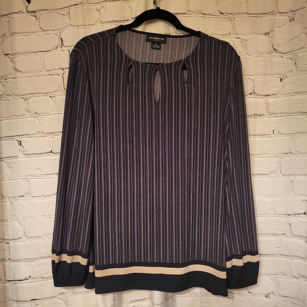 Liz Claiborne, Size:  XL, Black/Taupe Multi Long Sleeve Top